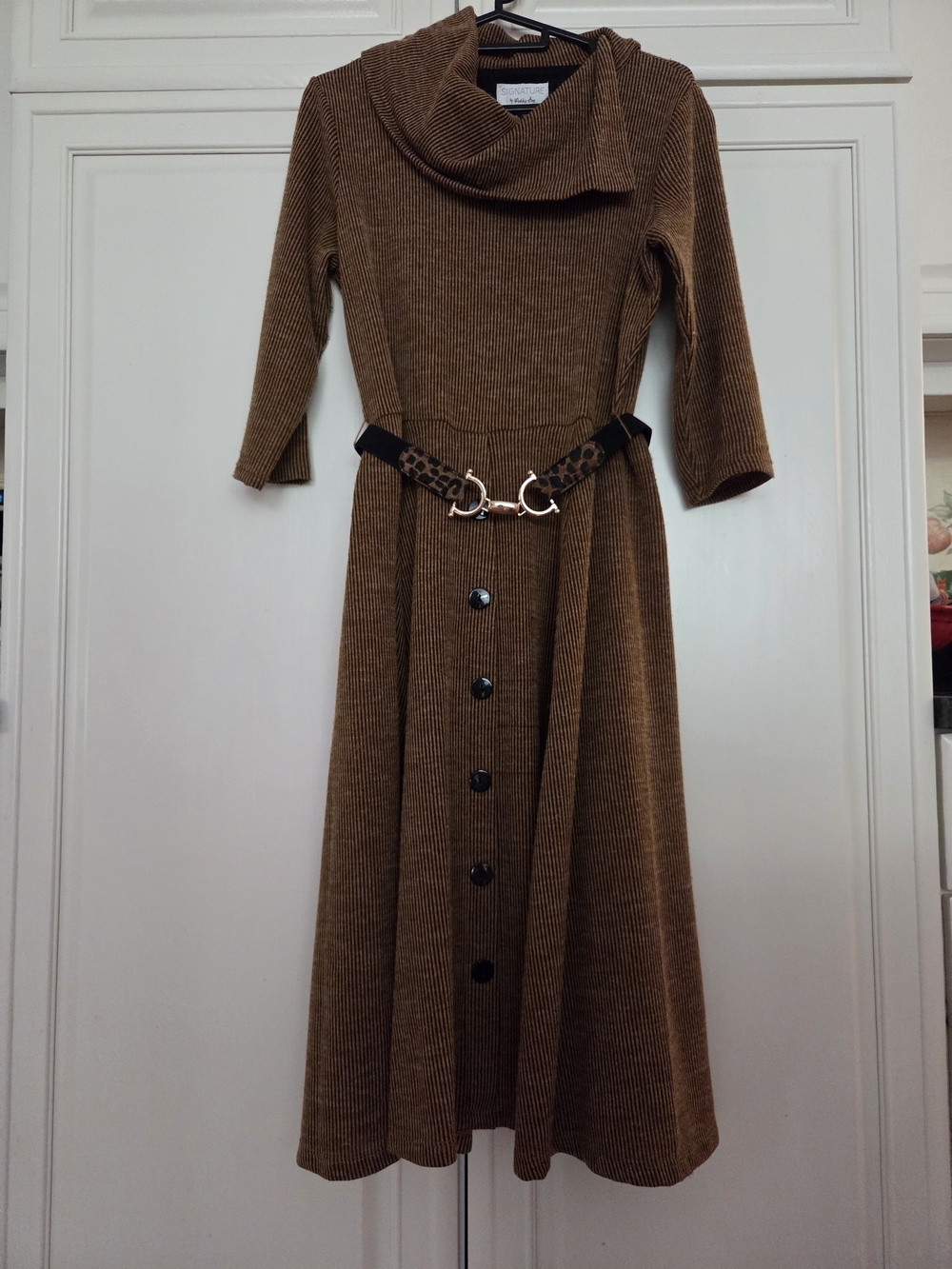 Robbie Bee Corduroy Midi Dress in Brown with Button Front